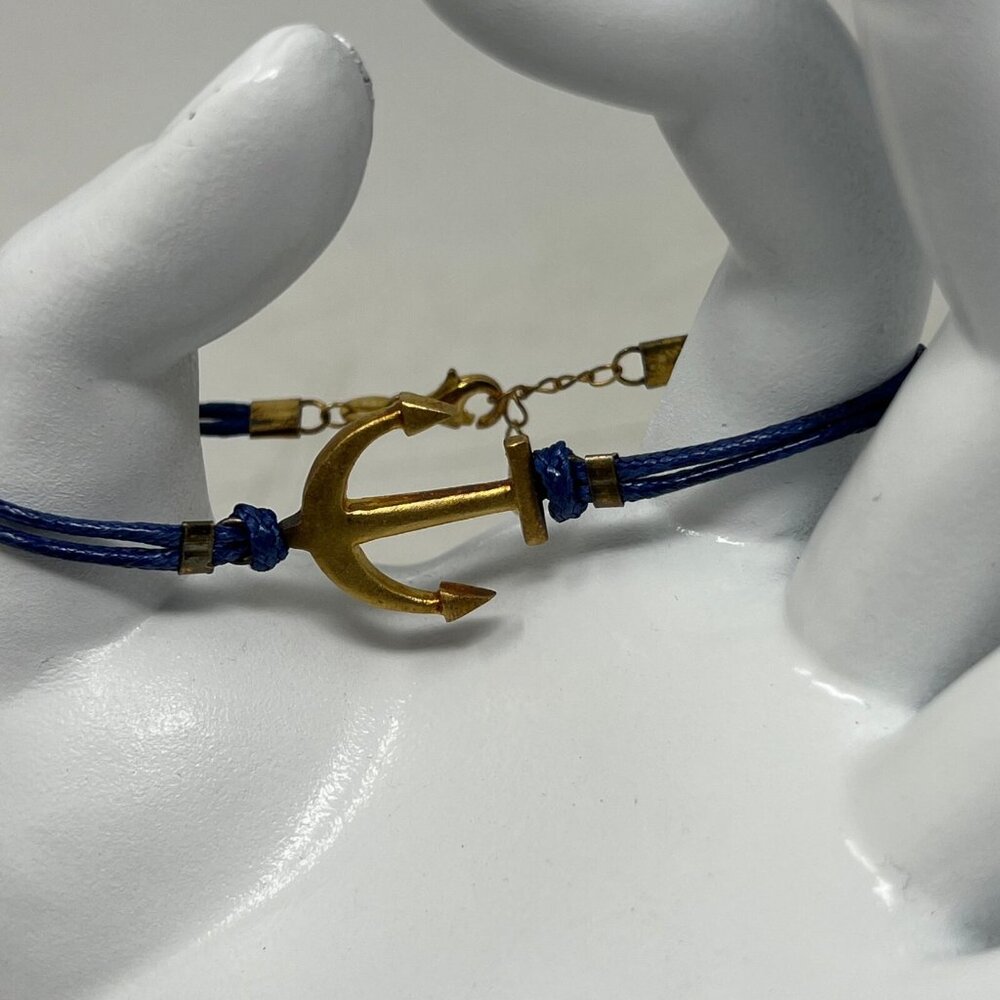 Womens Anchor Bracelet Gold Tone Blue Double Rope‎ Fashion Jewelry